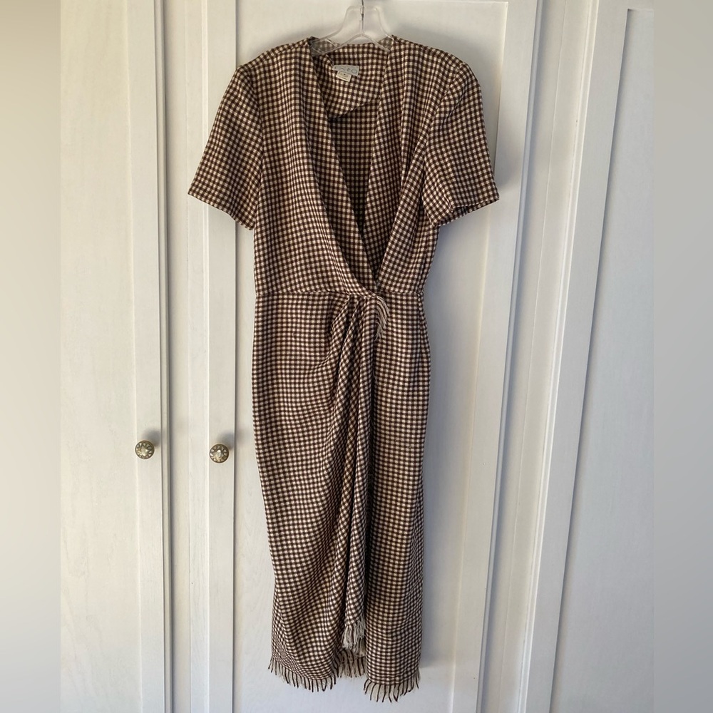VTG EXPO Brown Checkered Wrap Dress